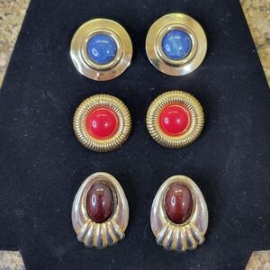 Vintage 80's/90's: Gold with Accent Colors Blue, Red, Brown Post Earrings Set